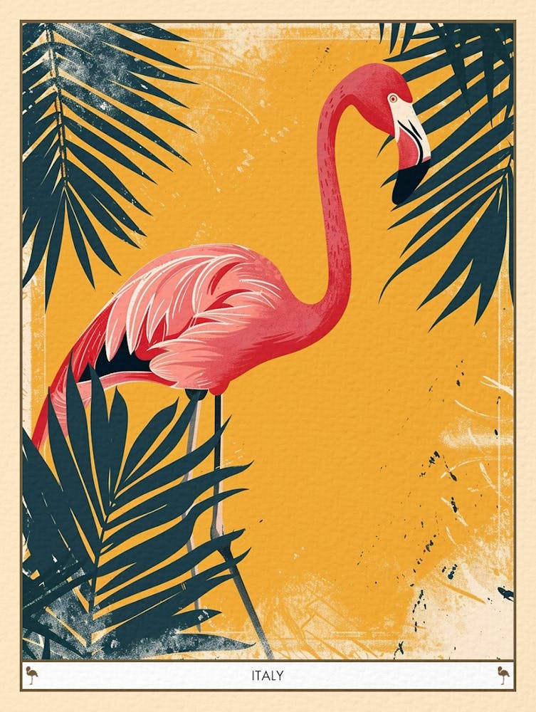 Großer Flamingo Italien Tropische Illustration 8 Poster