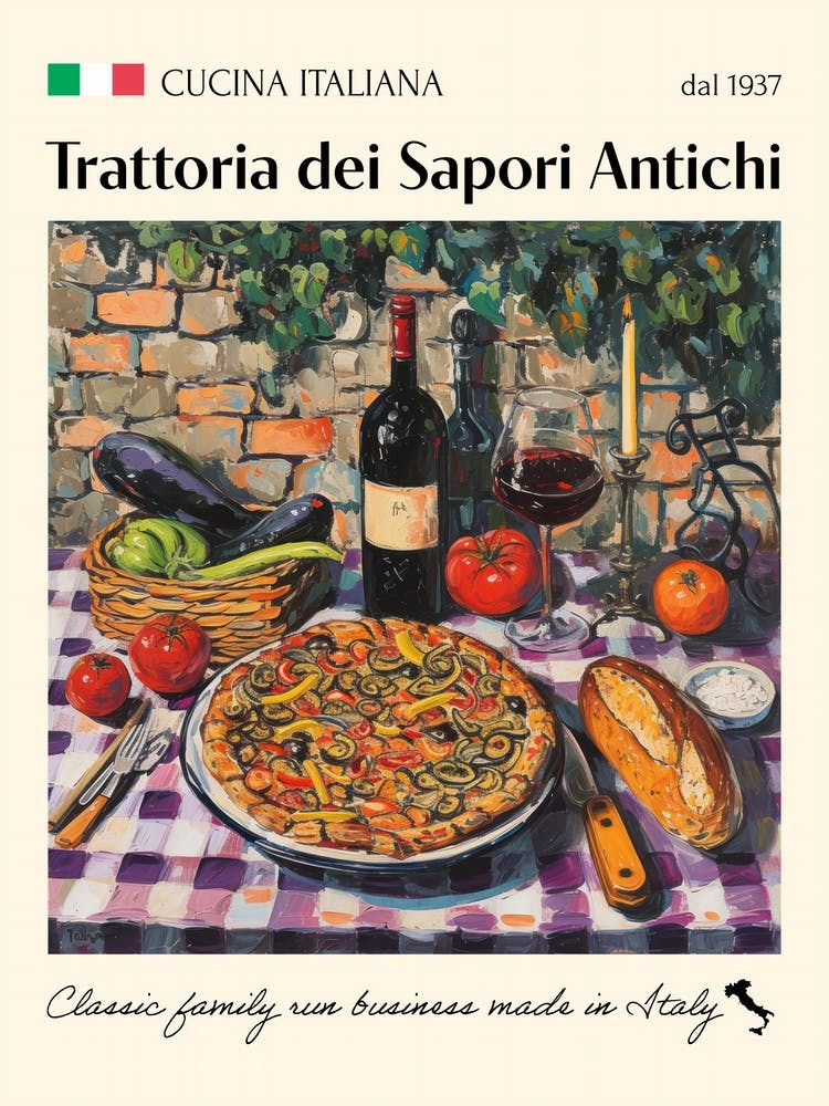 Trattoria Dei Sapori Antichi Trattoria Italian Poster Food Kitchen