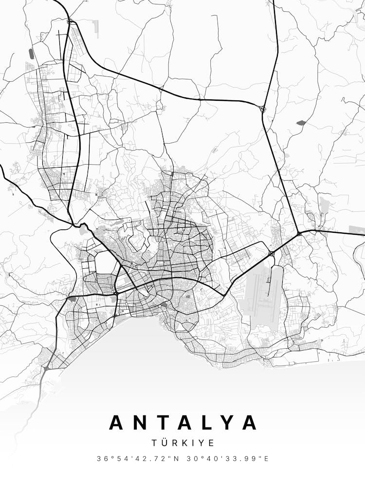 Antalya Turkey Awhite Map