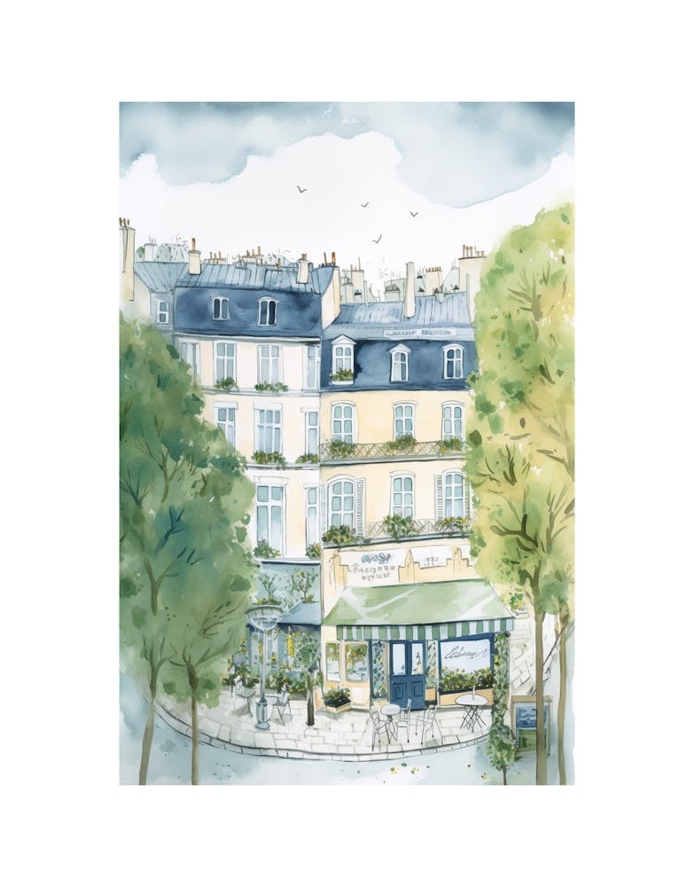 Paris France Cafe Scene Illustration Watercolour