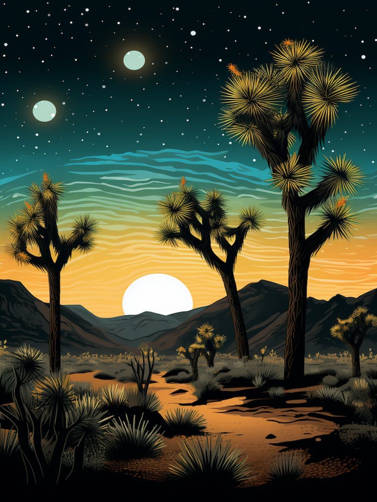Joshua Tree At Night In Gold And Black (1)