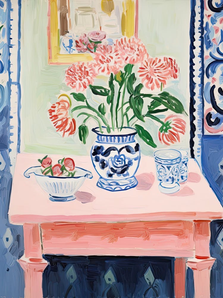 Bathroom Vanity Painting With A Carnation Bouquet 1