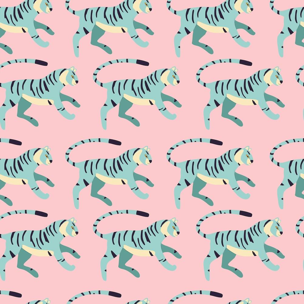 Blue Tiger Pattern On Pink Square