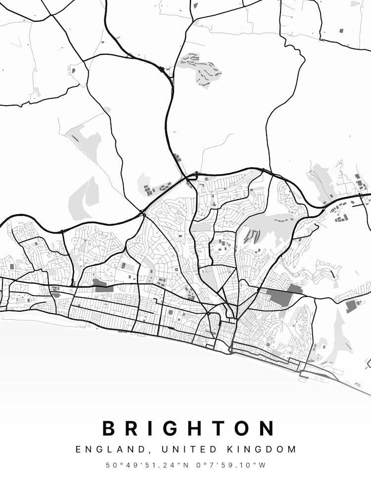 Brighton Brighton And Hove England United Kingdom White Map