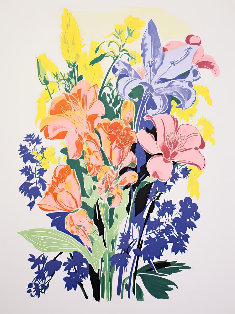 Colourful Flower Still Life In Risograph Style 3