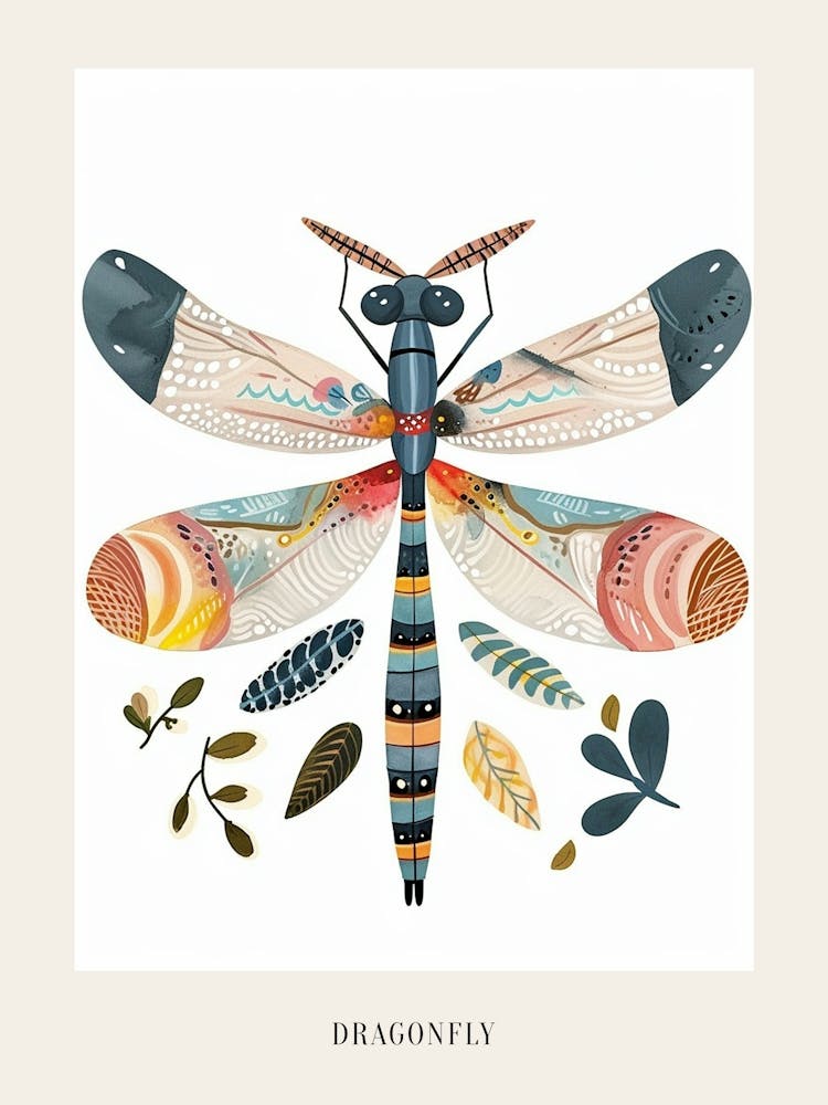 Colourful Insect Illustration Dragonfly 13 Poster
