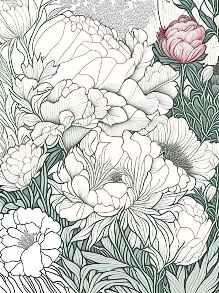 Mixed Perennial Beds Of Peonies 3 Drawing