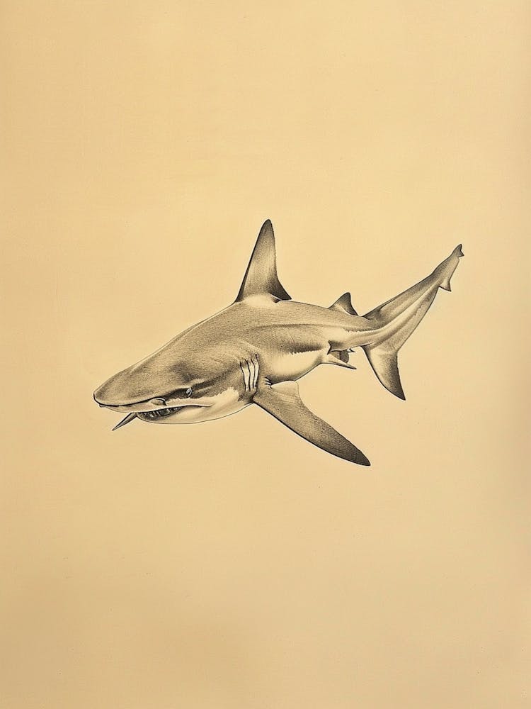 Vintage Smooth Hammerhead Shark Pencil Illustration 1
