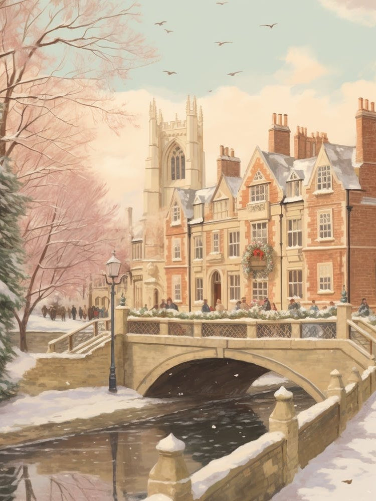 Vintage Winter Illustration Cambridge United Kingdom 1