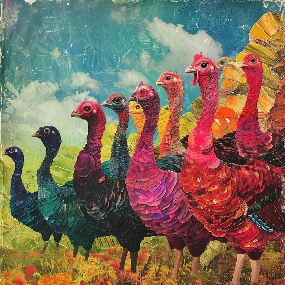 Retro Rainbow Turkey Collage 2