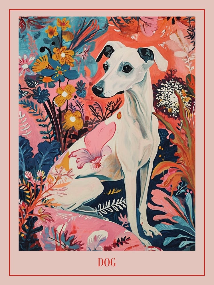 Floral Animal Painting Dog 1 Poster