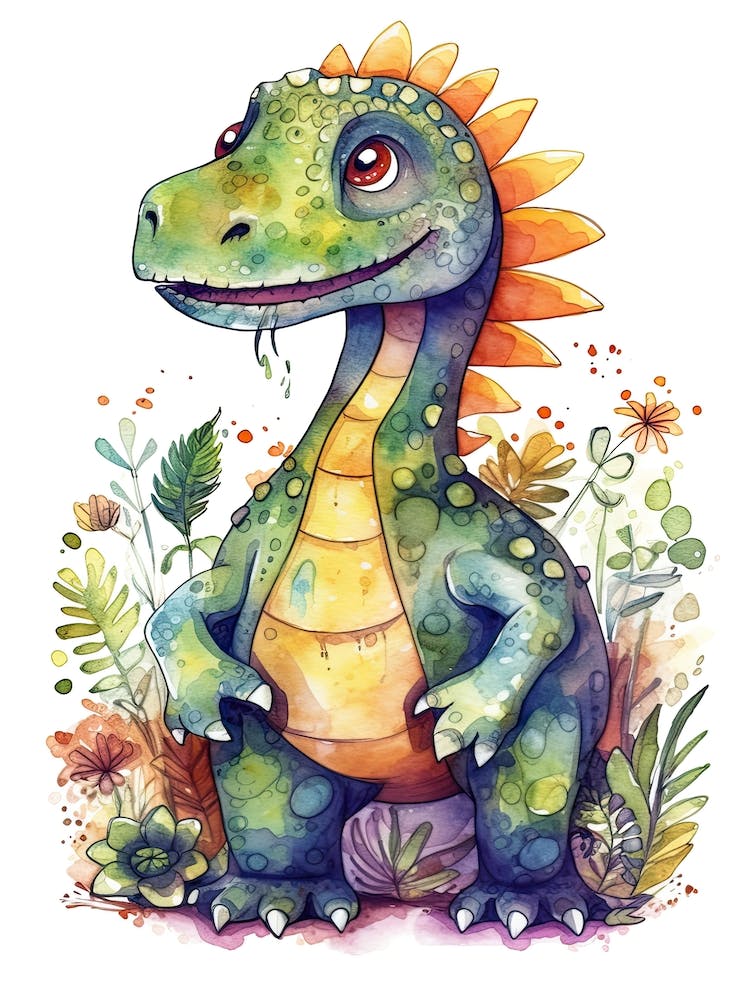 Camarasaurus Süßer Dinosaurier Aquarell 1