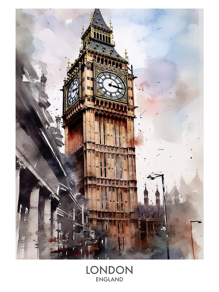 London 1 Watercolour Travel Poster