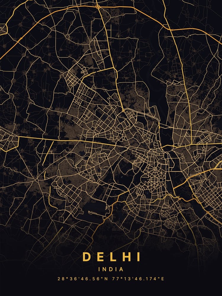 Delhi Black And Gold Map