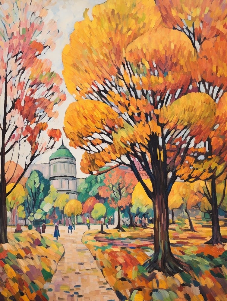 Autumn City Park Painting Ueno Park Tokyo 1