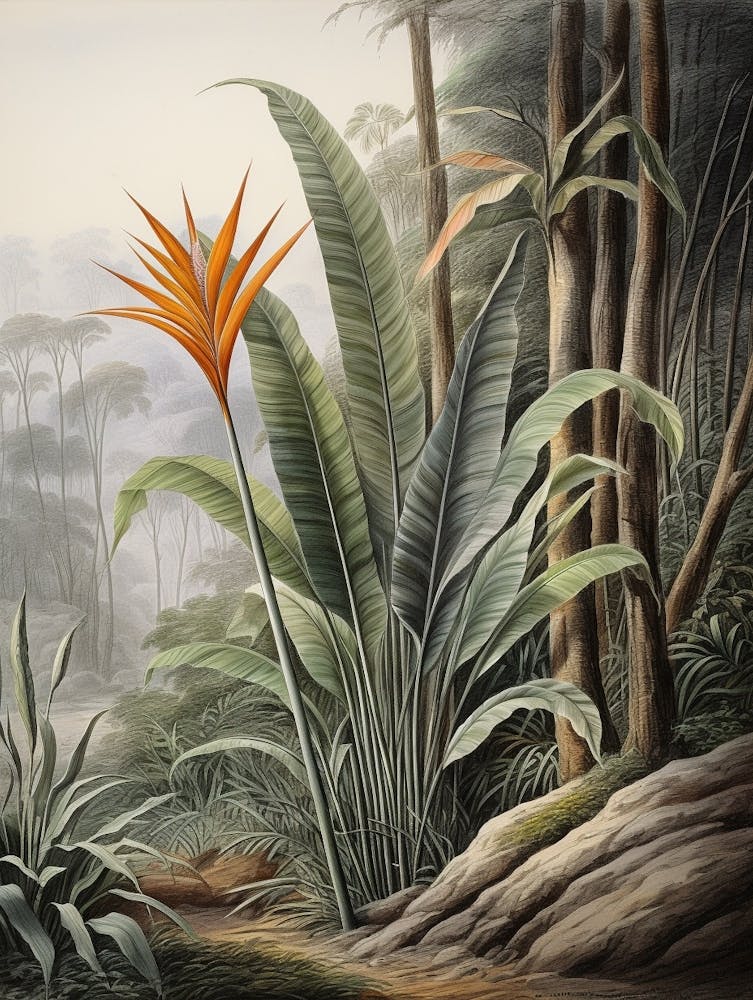 Vintage Jungle Botanical Illustration Bird Of Paradise 3
