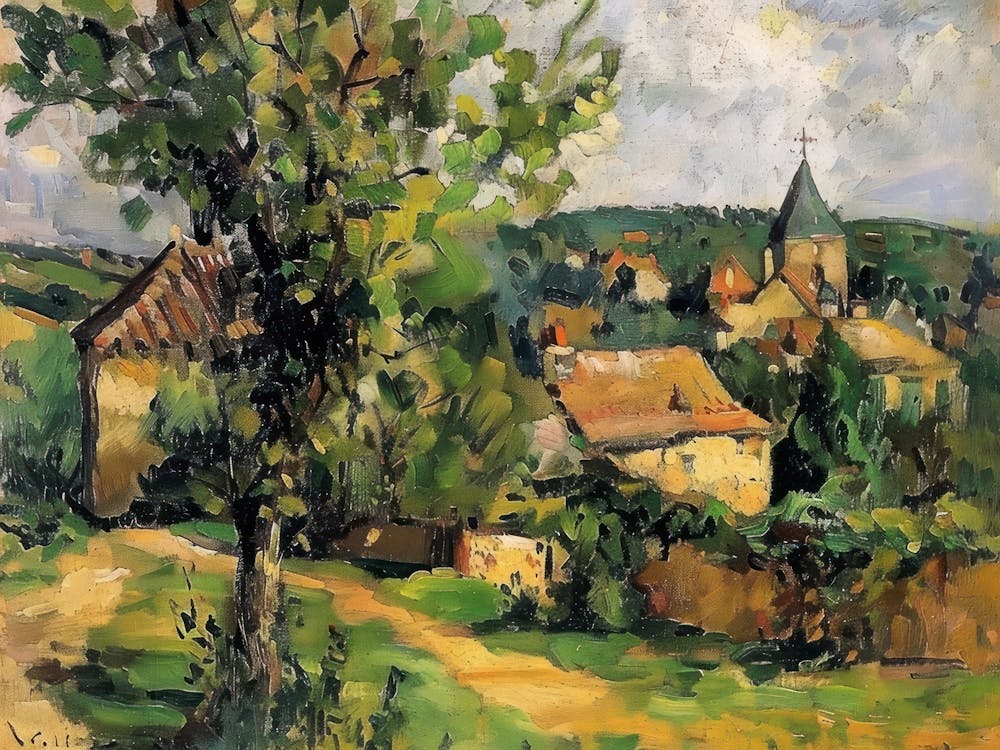 Sunlit Orchard Painting Inspired By Paul Cezanne