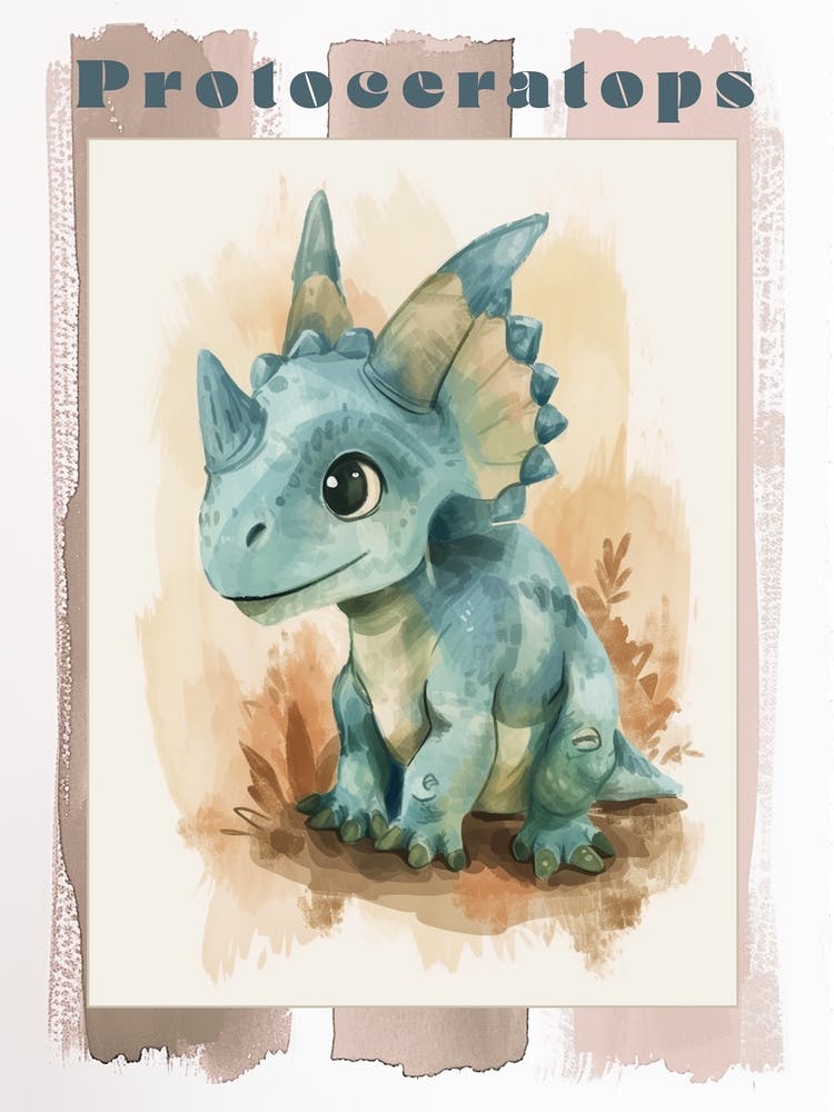 Cute Protoceratops Dinosaur Watercolour 2 Poster