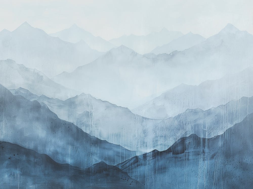Mysterious Blue Mountain Vista Vintage Painting
