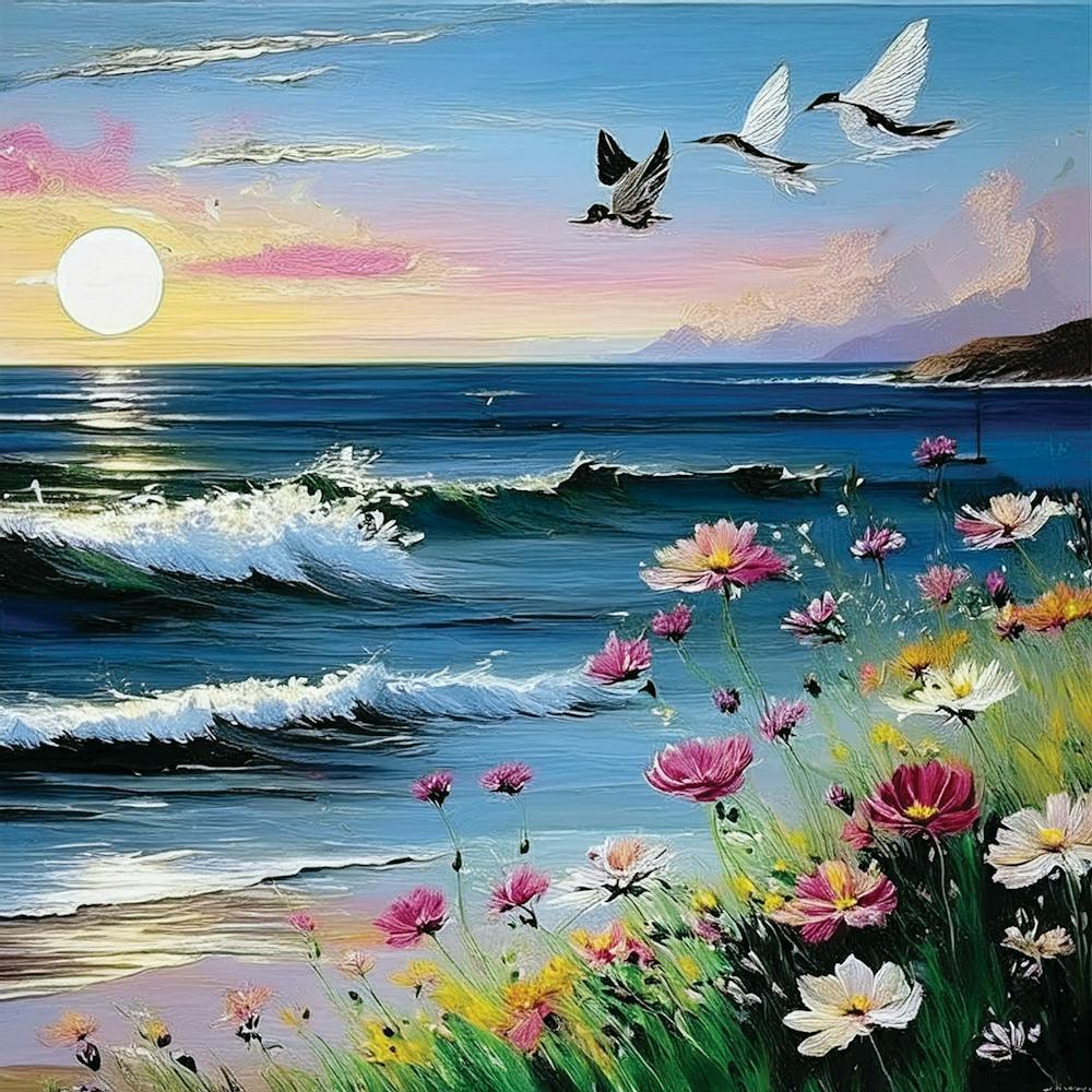 Sunset At The Beach painting, rural prints, travel, gift tags. Art prints.222
