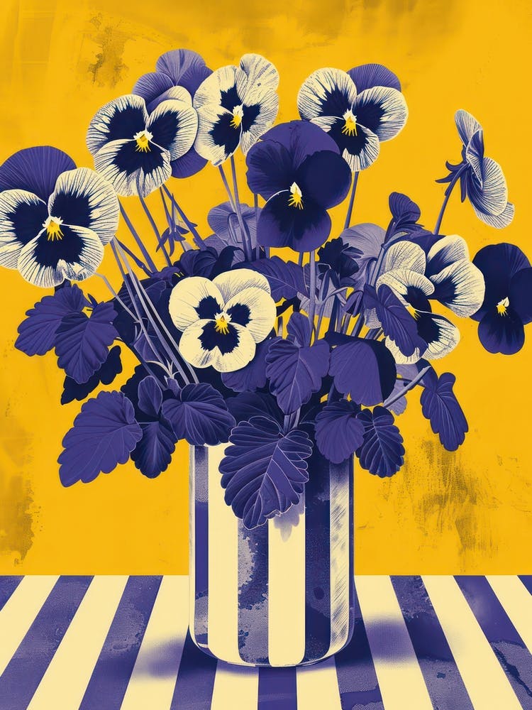 Pansy Flowers On A Table   Contemporary Illustration 1