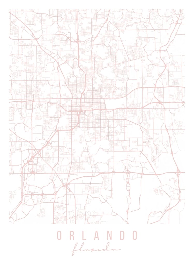 Orlando Florida Light Pink Minimal Street Map