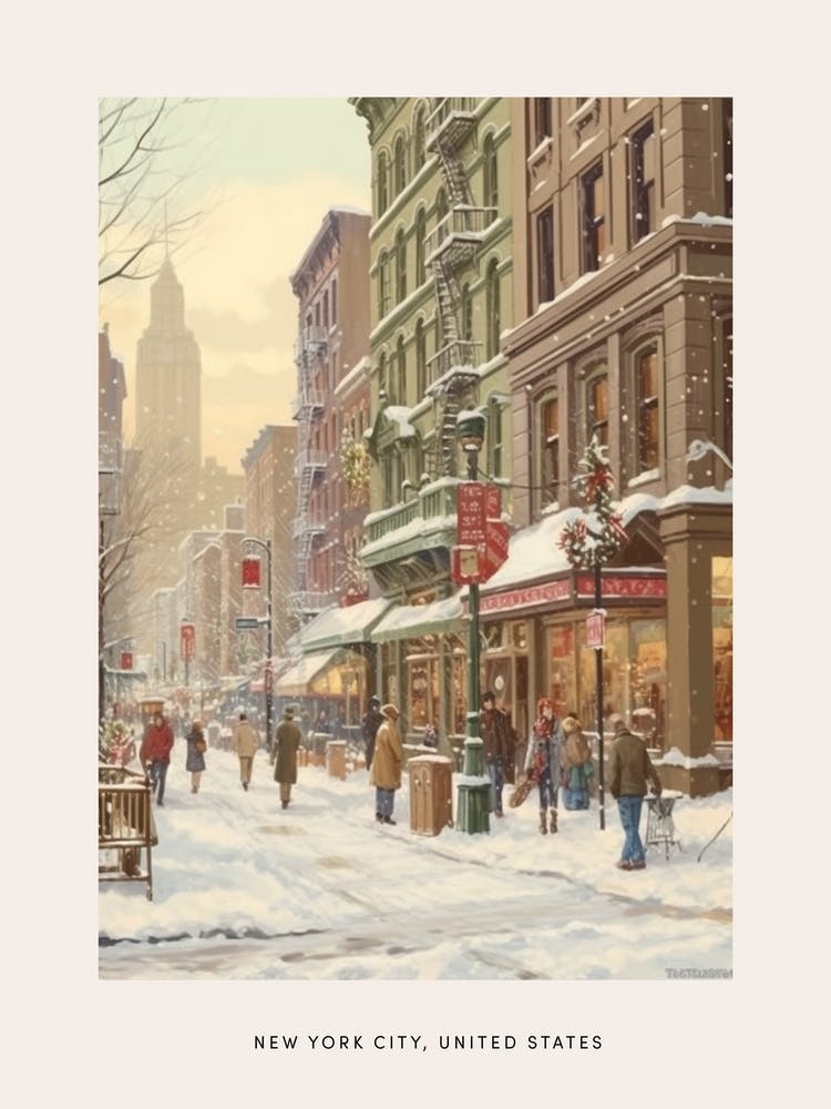 Vintage Winter Poster New York City Usa 4