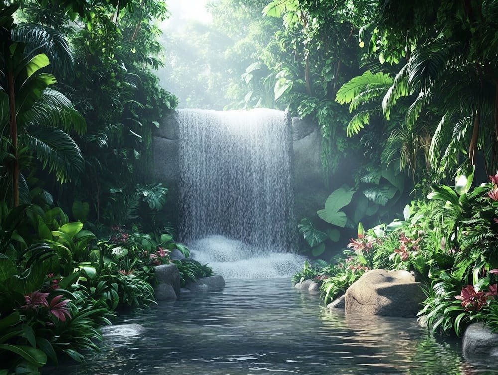 3d Rainforest Scene With Waterfall 2