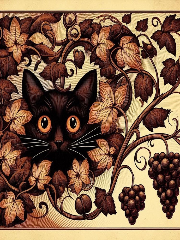 Black Cat With Grapes 1