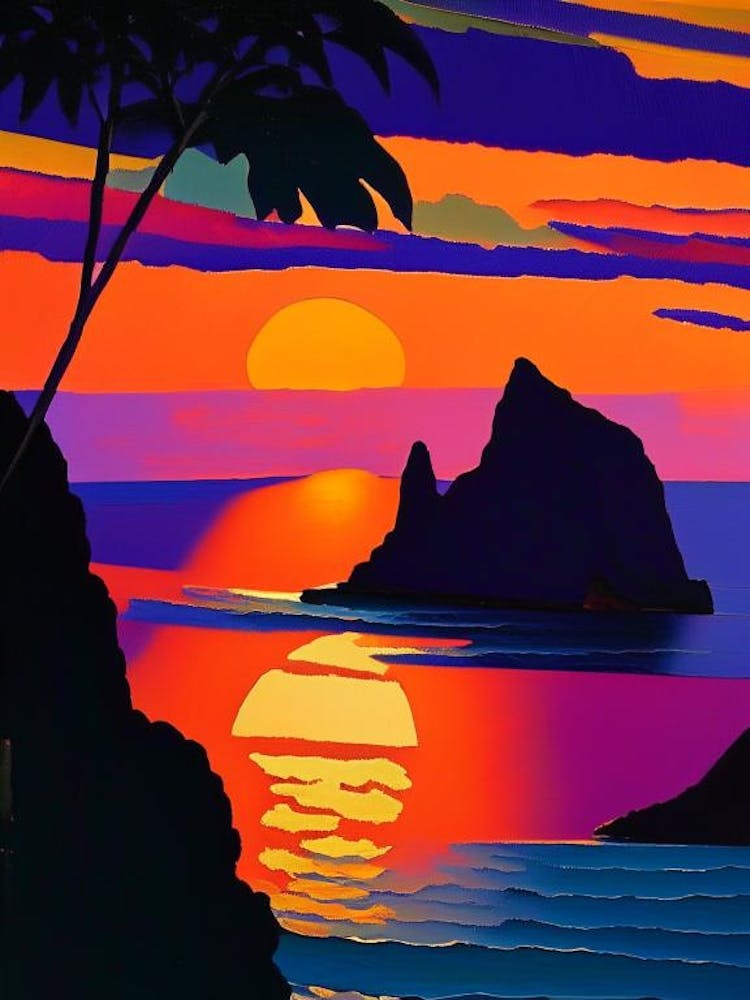 Palm Tree Mountain Abstract Sunset