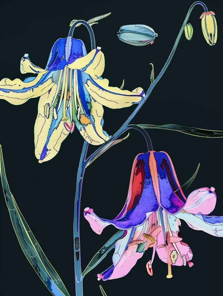 Neon Flowers On Black Bluebell 3