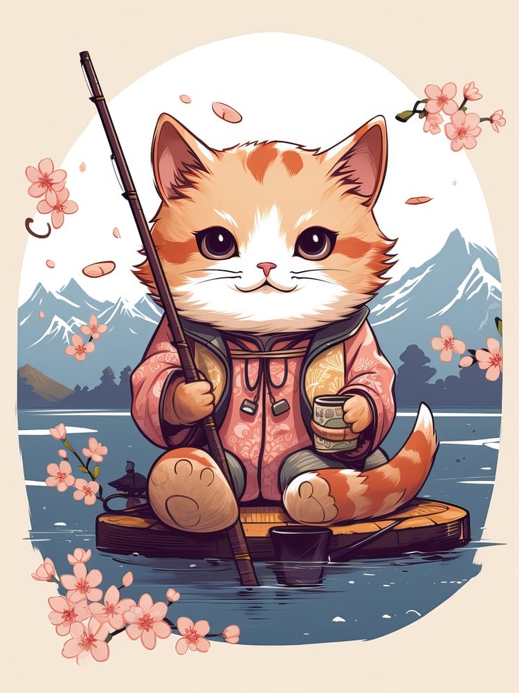 Kawaii Cat Drawings Fishing 3
