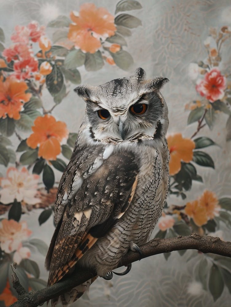 Collared Scops Owl Japanese Painting 2