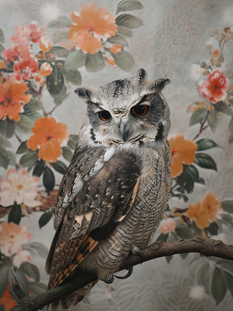Collared Scops Owl Japanese Painting 2