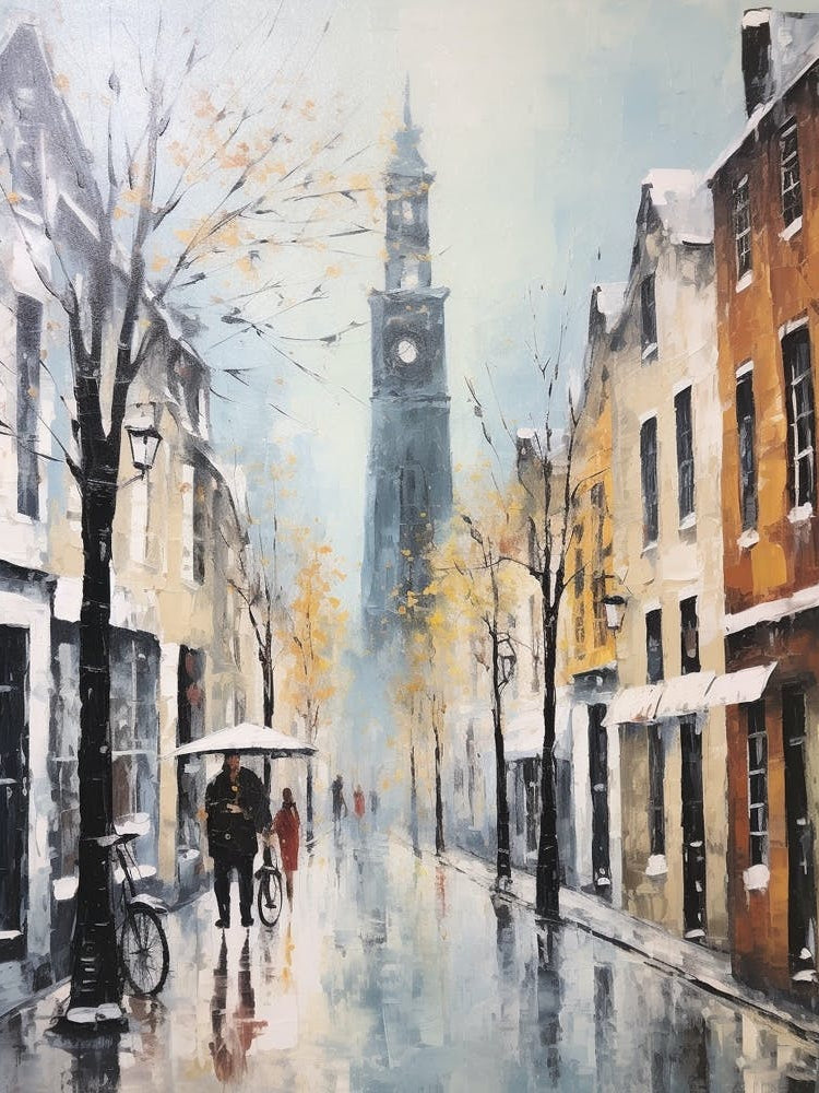 Vintage Winter Painting Bruges Belgium 2