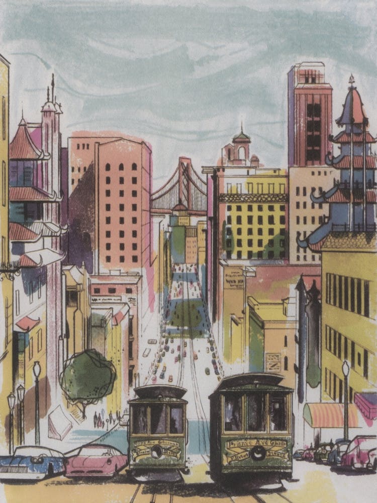 San Francisco Street Scene Vintage Travel Poster