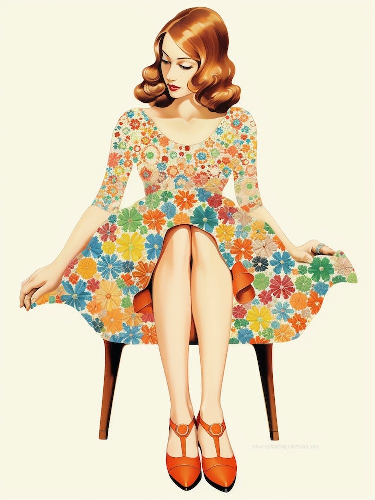 Lady In Vintage Crochet Dress Illustration