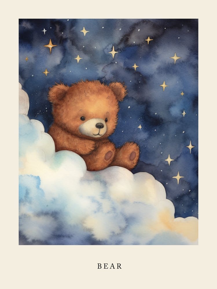Baby Bear 2 Sleeping In The Clouds Nursery Poster