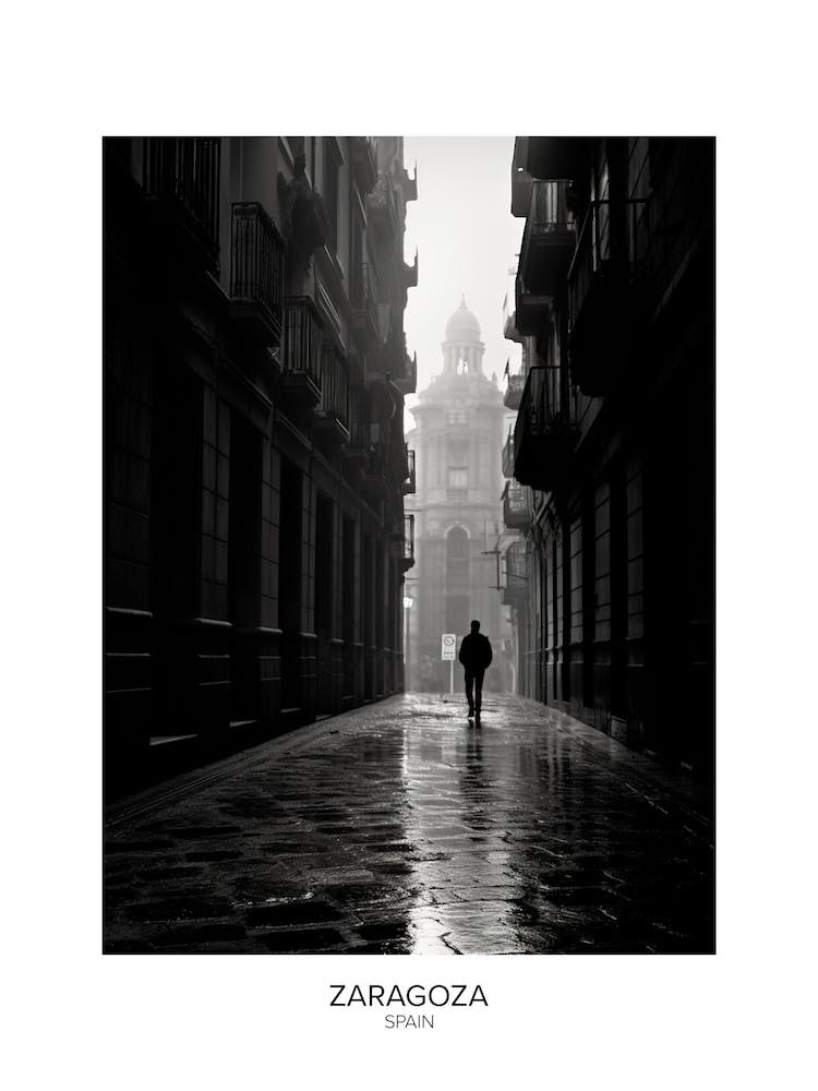 Poster Of Zaragoza, Spain, Black And White Analogue Photography 4