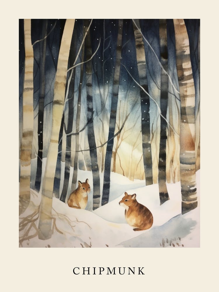 Winter Aquarell Streifenhörnchen 5 Poster