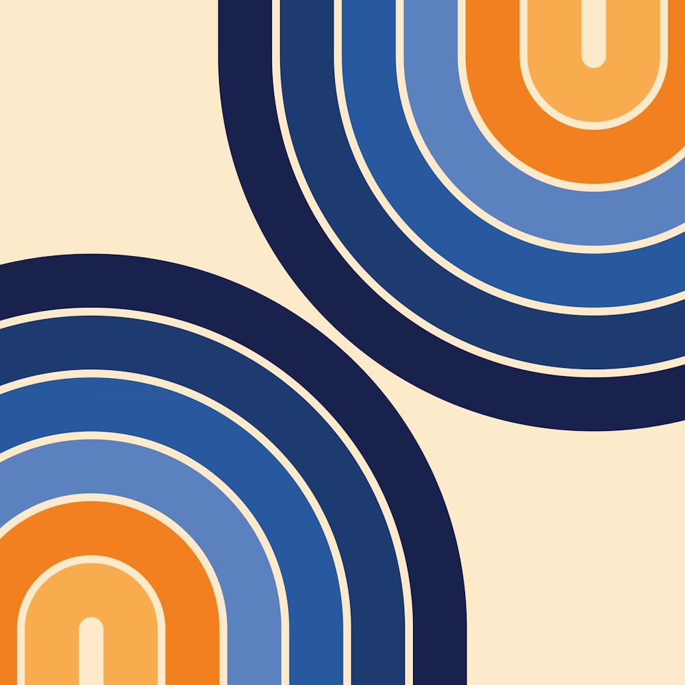 Midcentury Modern Geometric Rainbow Viii In Navy Blue And Orange 02