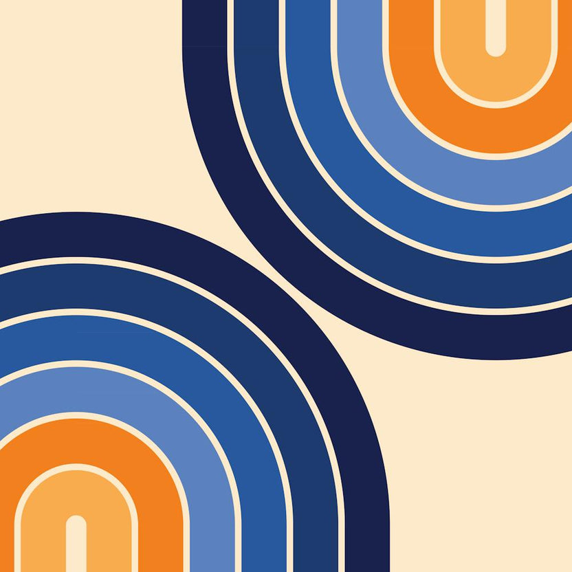 Midcentury Modern Geometric Rainbow Viii In Navy Blue And Orange 02