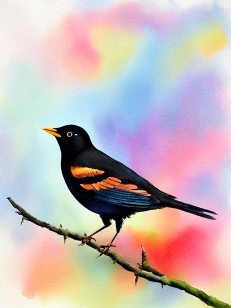 Blackbird Watercolour Bird