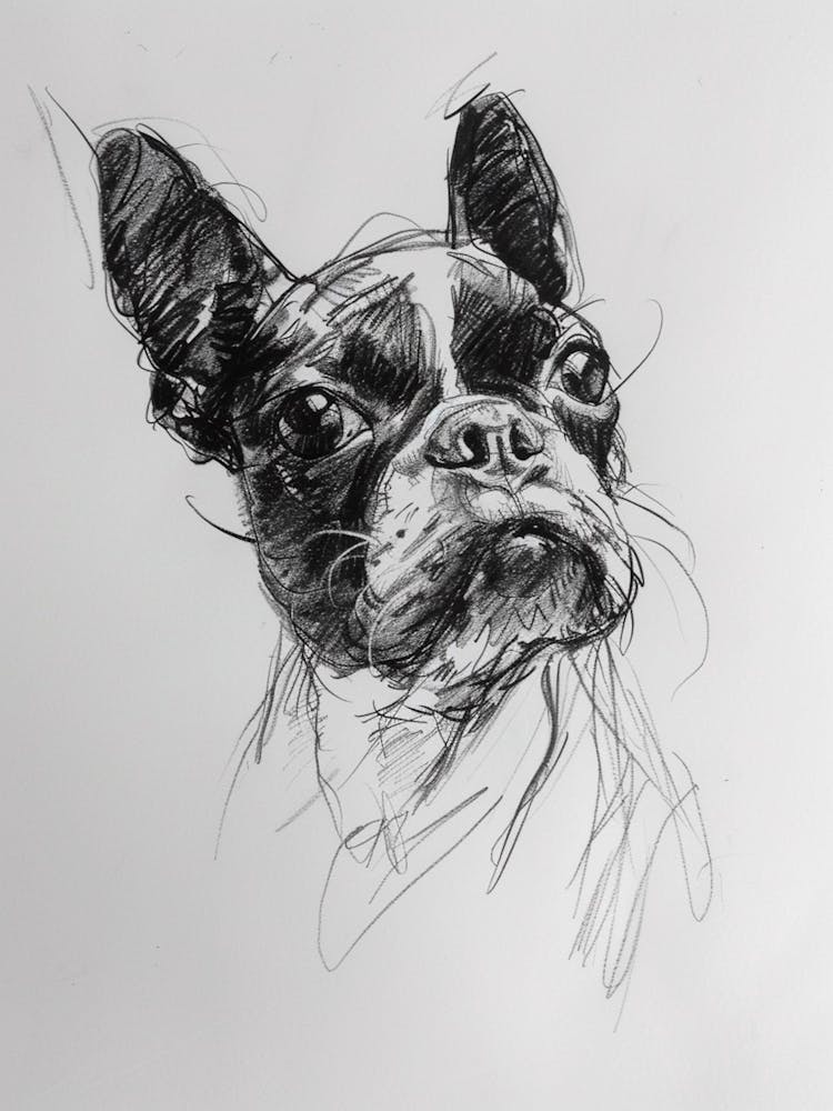 Boston Terrier Dog Charcoal Line 1
