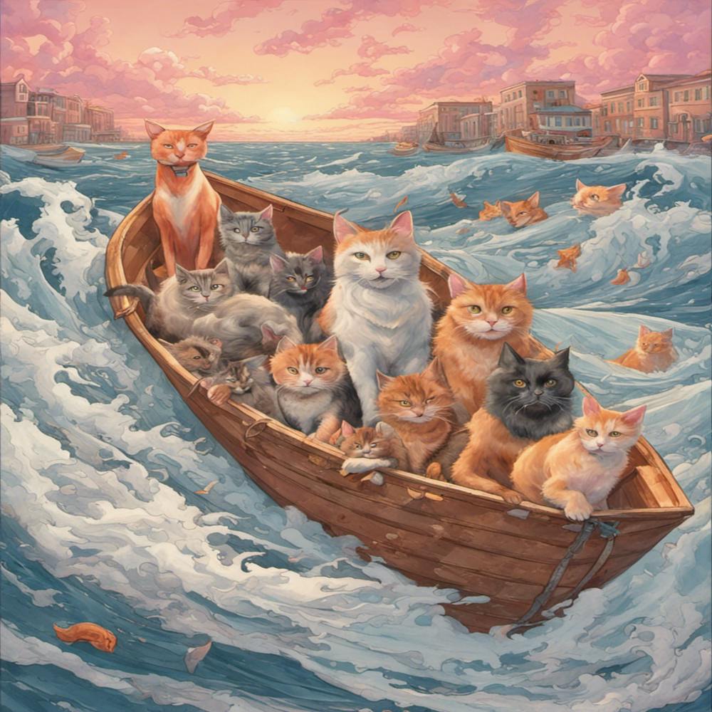 Cats In A Boat