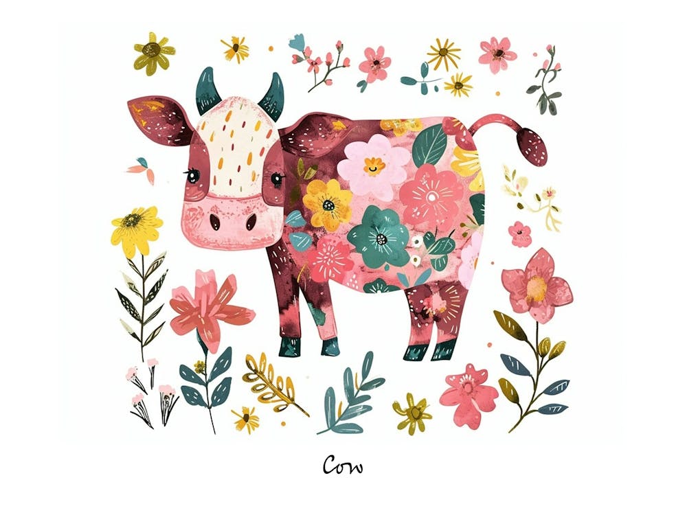 Little Floral Cow 4 Poster