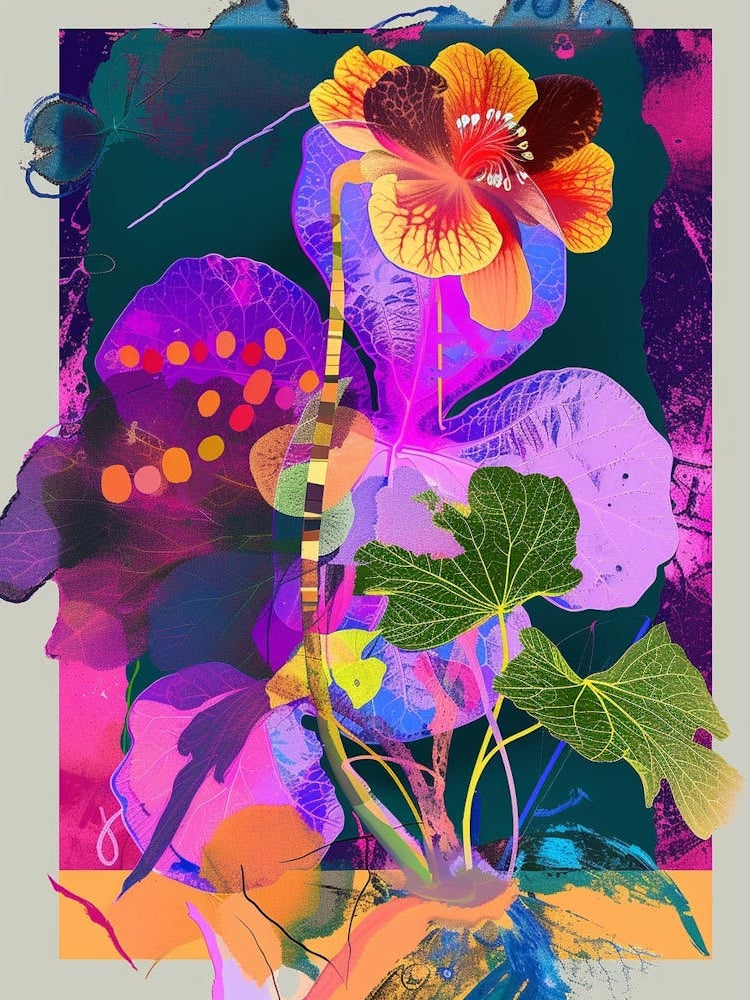 Nasturtium 2 Neon Flower Collage