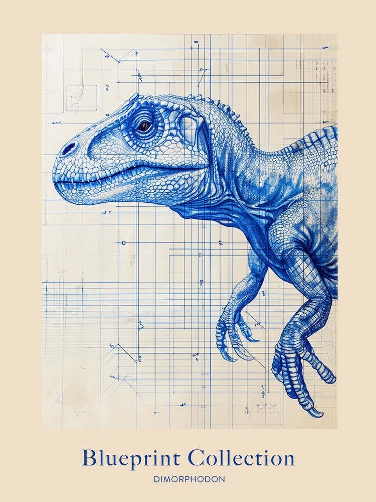 Dimorphodon Dinosaur Blue Print Style 2 Poster
