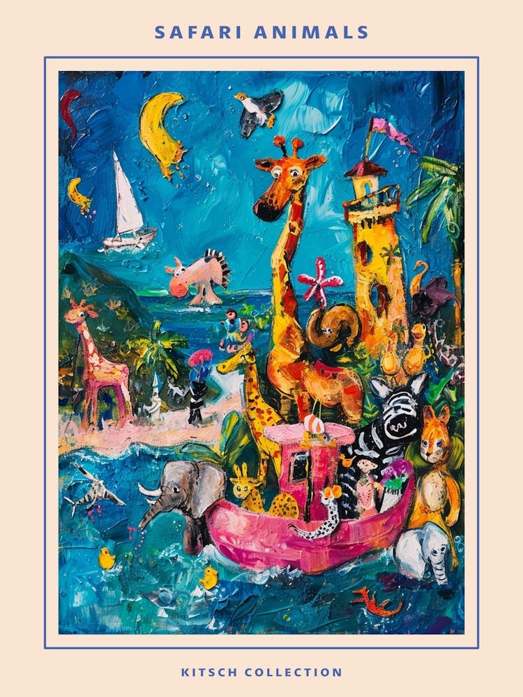 Safari Animals Kitsch Painting Poster 1