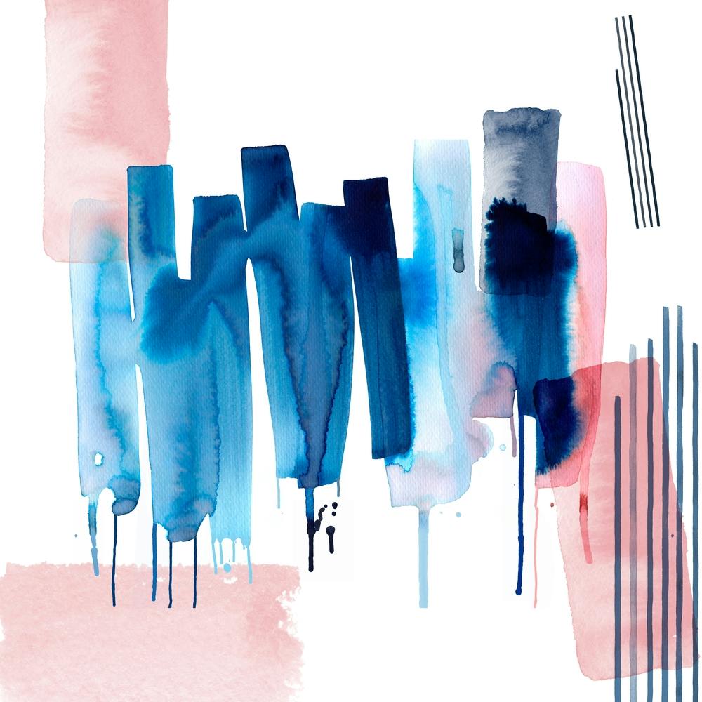 Artistic Abstract Watercolor Stripes Blue Square